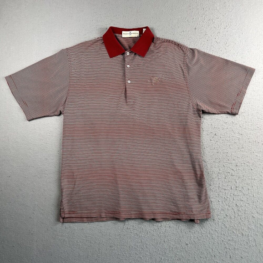 Fairway & Greene Red White Striped Albany Country Club Collared Polo Shirt L